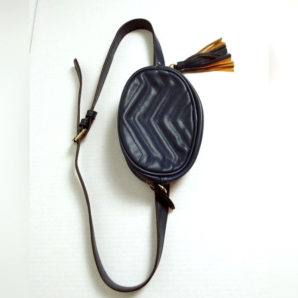 Badiya Mini Waist Belt Bag Adjustable Removable Strap Navy Vegan Leather Casual